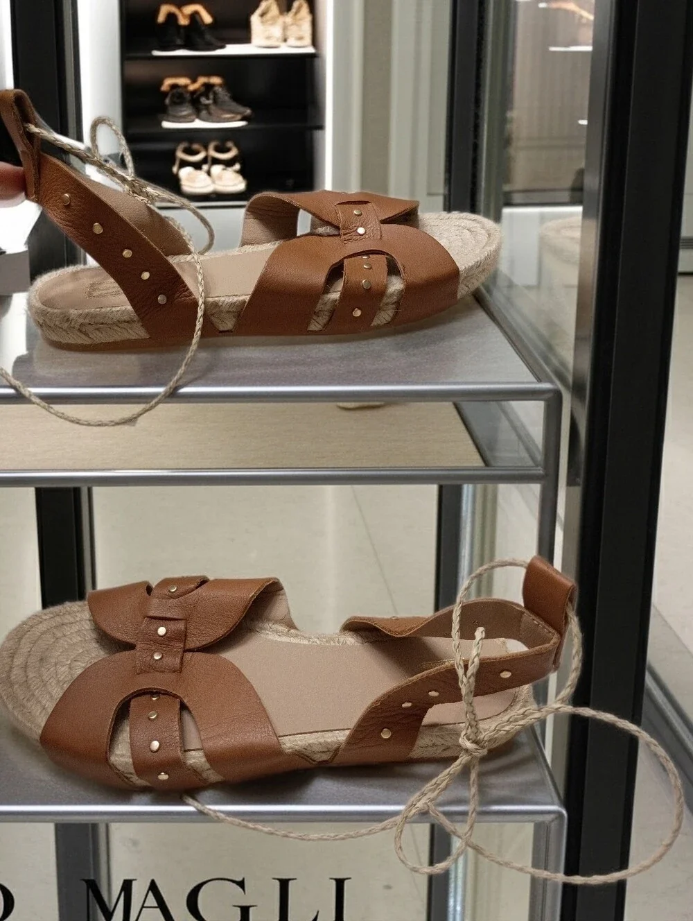 Bruno Magli Perla Tan Leather Espadrille Sandals with Gold Studs New With Flaws